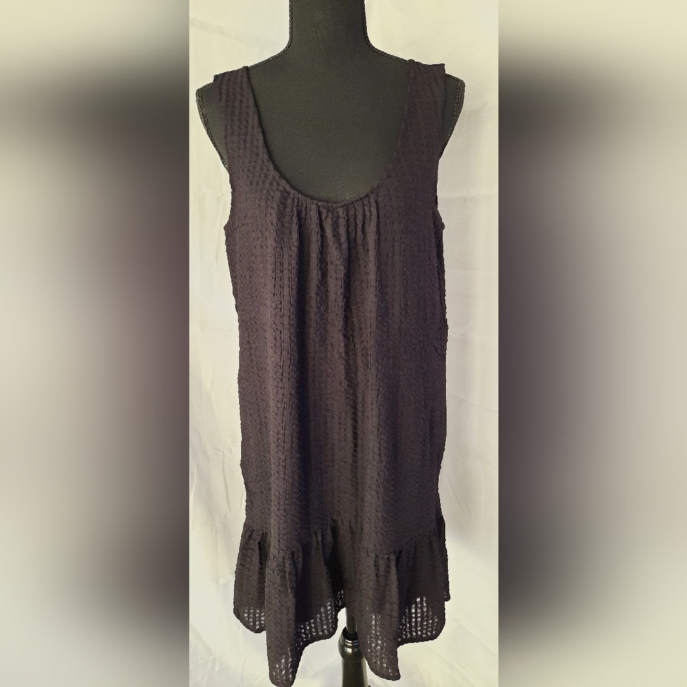 Maeve Anthropology Melanie Black Dress Size Medium Seersucker Hi Lo